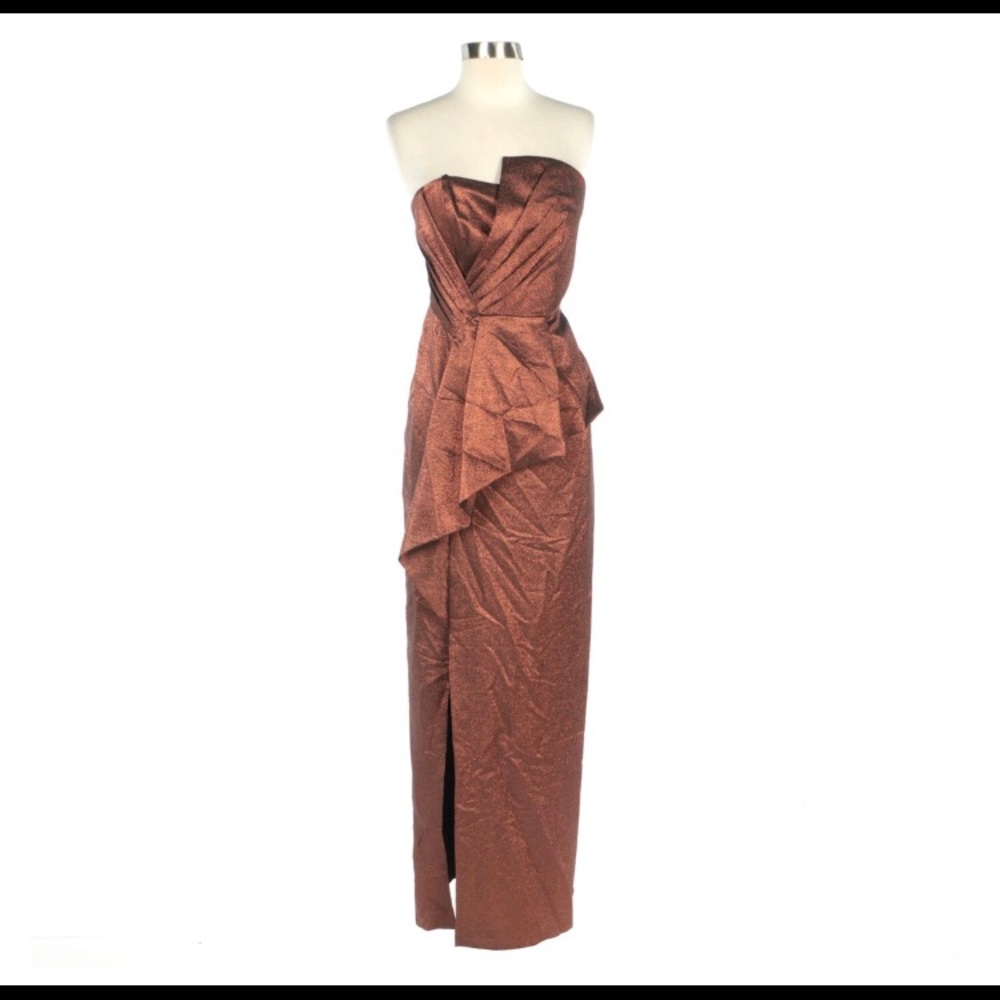 Adrianna Papell Copper Strapless pleated Evening Dress